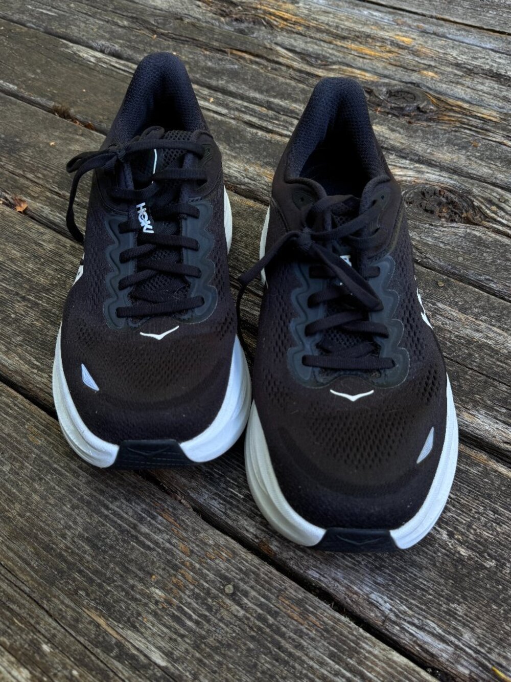 HOKA BONDI 9 Black and White Lace Up Sneakers in Men's 11.52E (Wide)